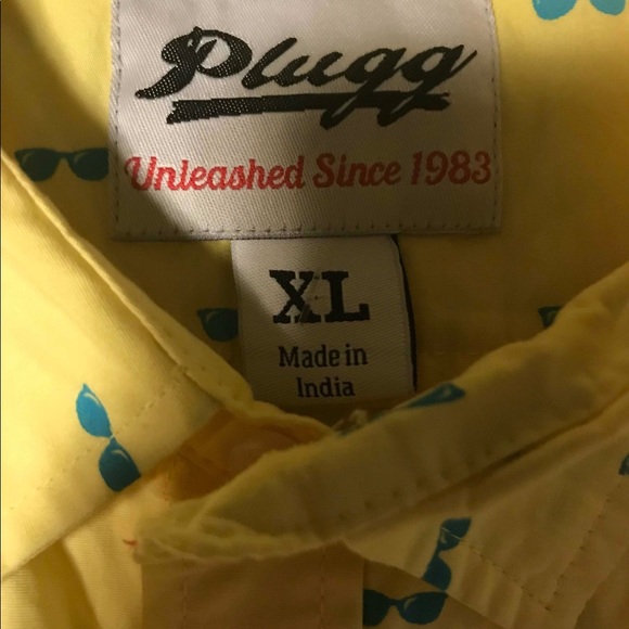 Yellow button up shirt with sun glasses design - Picture 2 of 3